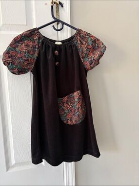 Black Tunic with Paisley Puff Sleeves and Pocket
